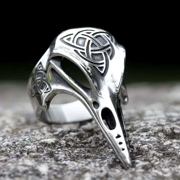 Bague Homme Tête de Corbeau Guerrier Viking, Motif Nœud Celtique Vintage 2025, Mythologie Nordique, Bijou de Mode Imposant, Idéal pour Cadeau