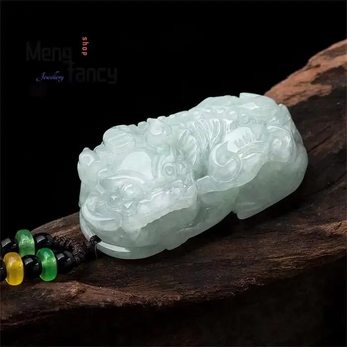 Pendentif en jadéite Ruyi Pixiu naturel du Myanmar, graveur exquis, mascottes, meilleure vente, bijoux fins à la mode, cadeau de vacances