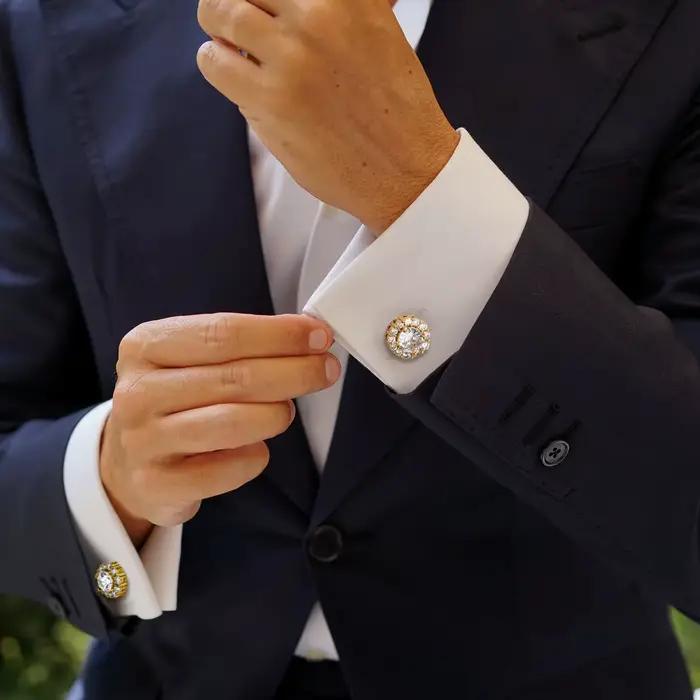 Hawson – boutons de manchette en Zircon plaqué or pour hommes, boutons de manchette en cristal de luxe pour chemises d'affaires formelles, accessoires de mariage