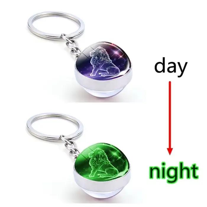 Porte-clés boule de verre Shoous 12 Constellations pour femme, porte-clés double face, signes du zodiaque, brille dans la nuit, cadeau d'anniversaire, nouveau