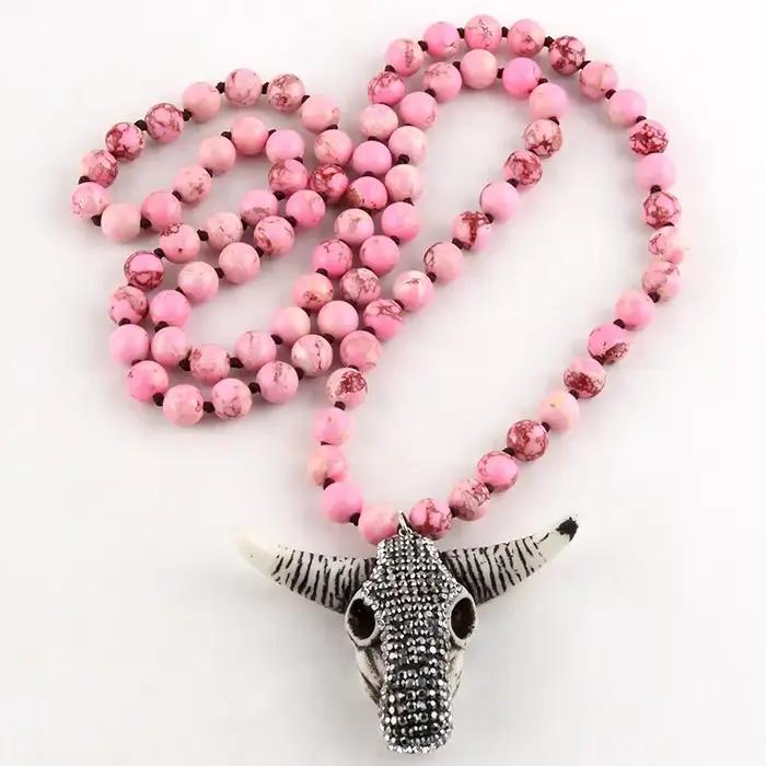 RH Fashion – collier avec pendentif en forme de tête de taureau, bijoux style Boho, Long et noué en pierres, livraison directe