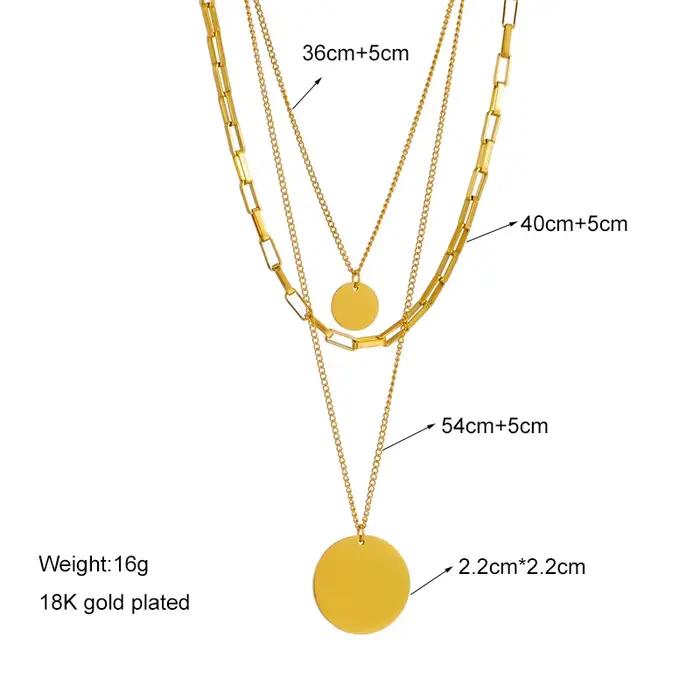 DIEYURO 316L acier inoxydable couleur or 3in1 pendentif rond collier pour femmes mode filles multicouche chaîne cou bijoux cadeau