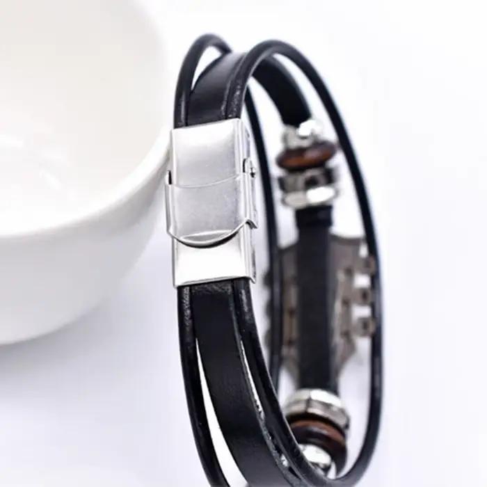 JEBracelet Tressé en Alliage de Zinc, Structure Réglable, Faux Cuir Tissé à la Main, Bijoux de Poignet Rétro Punk à 3 Couches