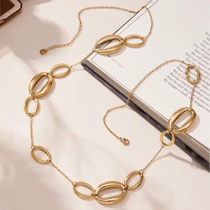 Colliers en chaîne à maillons longs de 77cm, plaqué or 18 carats, imperméable, ne ternit pas, chaînes de pull en acier inoxydable pour femmes