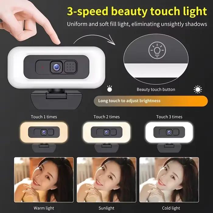 Webcam Lenovo 2K/4K Ultra HD avec autofocus, microphone, lumière et cache de protection de la vie privée pour diffusion en direct flexible