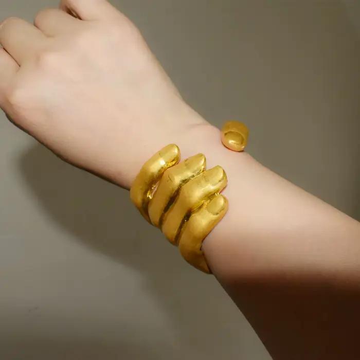 1PC Bracelet de style vintage en alliage métallique plaqué or pour femme, bijou fantaisie pour soirée et spectacle