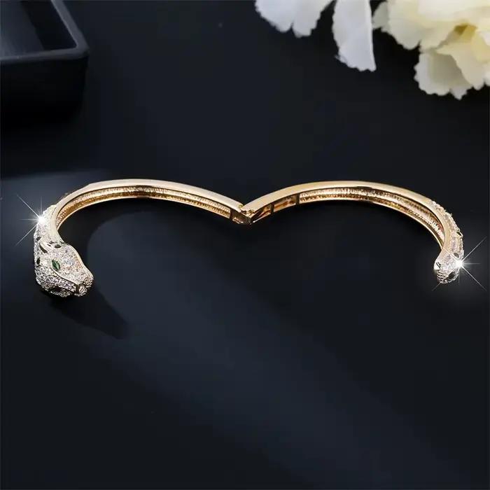 Ensemble de bagues et Bracelet léopard de luxe, pavé de Zircons 5A, panthère en cristal, ouvert, à la mode, vêtements de fête pour femmes, ensemble de bijoux