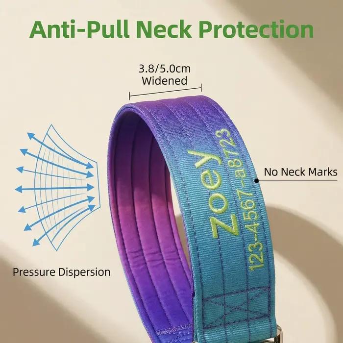 Collier pour chien personnalisé - Couleur dégradée personnalisée avec nom et numéro de téléphone brodés pour l'identification de l'animal