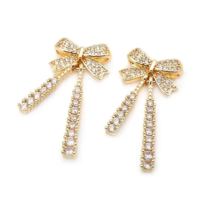 Pendentifs et breloques nœud papillon en laiton couleur or 18 carats et zircon, matériaux de fabrication de bijoux DIY de haute qualité pour colliers et boucles d'oreilles