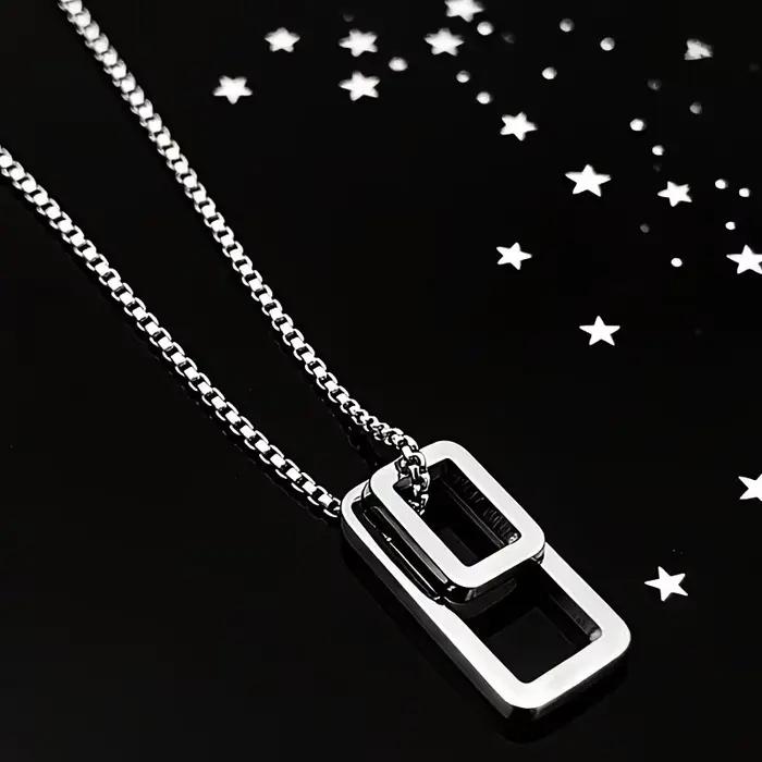 Collier pendentif rectangulaire géométrique double en acier inoxydable, bijou minimaliste moderne unisexe pour tenue décontractée et formelle V