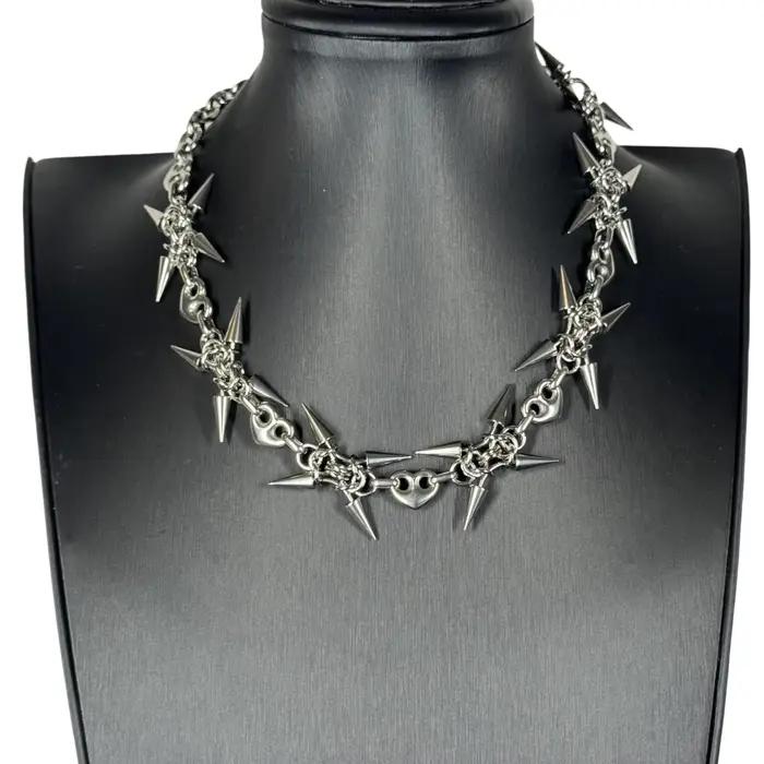 Collier Punk Grunge Rock Squelette en Acier Inoxydable Chaîne de Maillons Accessoire Cadeau Occasions Spéciales