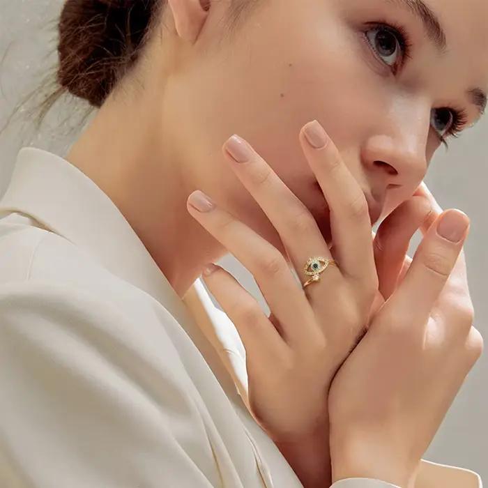 YILUOCD – bague en Zircon cubique pour femmes, anneau mauvais œil de dinde, plaqué or 18 carats, anneau ouvert réglable, amulette, bijoux islamiques, cadeau