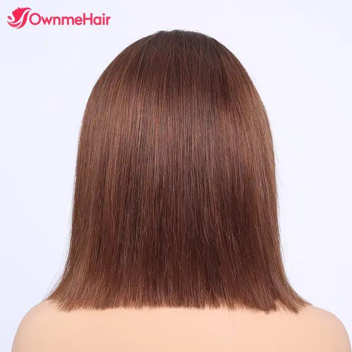 Perruques de cheveux humains sans colle, perruque Bob, dentelle HD, cheveux brésiliens pré-épilés, dentelle en T, perruque Frmetals, brun, 4 #, 6x5, 13x5x2