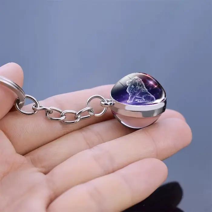 Porte-clés boule de verre Shoous 12 Constellations pour femme, porte-clés double face, signes du zodiaque, brille dans la nuit, cadeau d'anniversaire, nouveau