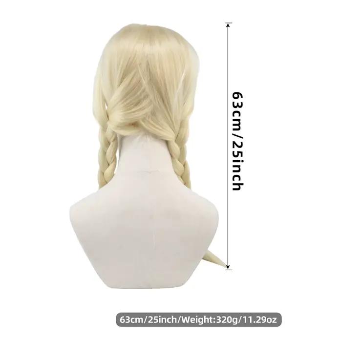 Perruque synthétique blonde à double tresse avec frange, cheveux longs tressés pour cosplay, soirées à thème et événements costumés