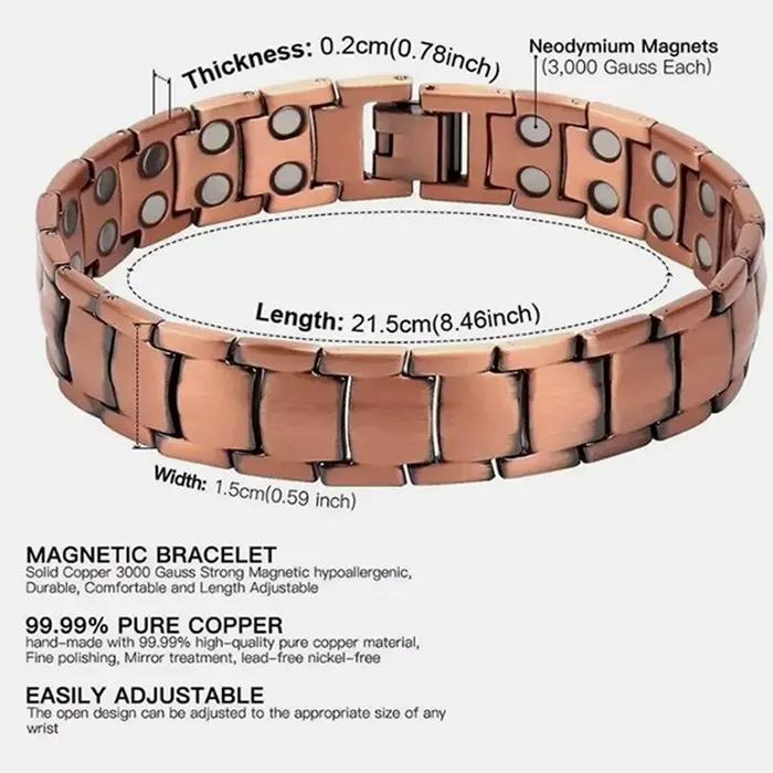 Bracelets magnétiques pour hommes Bracelet magnétique en cuivre pur bijoux accessoires