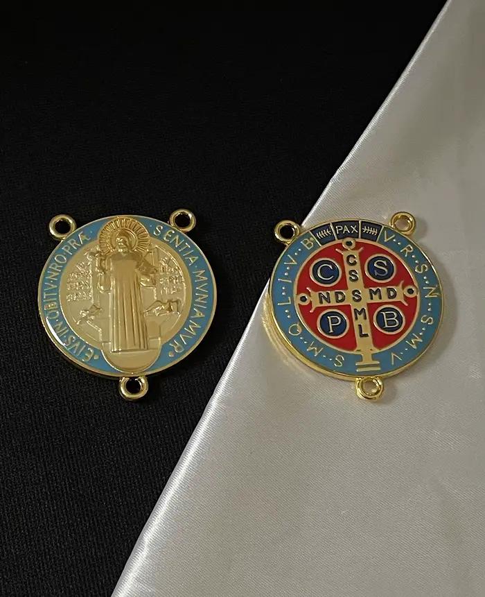 Diyalo-Pièce maîtresse de médaille en émail Saint Benoît, exorcisme chrétien, CSPB, connecteur de chapelet Saint Benoît, accessoires de bricolage exécutif