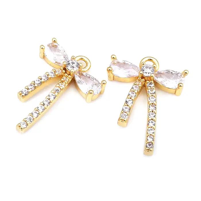 Pendentifs et breloques nœud papillon en laiton couleur or 18 carats et zircon, matériaux de fabrication de bijoux DIY de haute qualité pour colliers et boucles d'oreilles