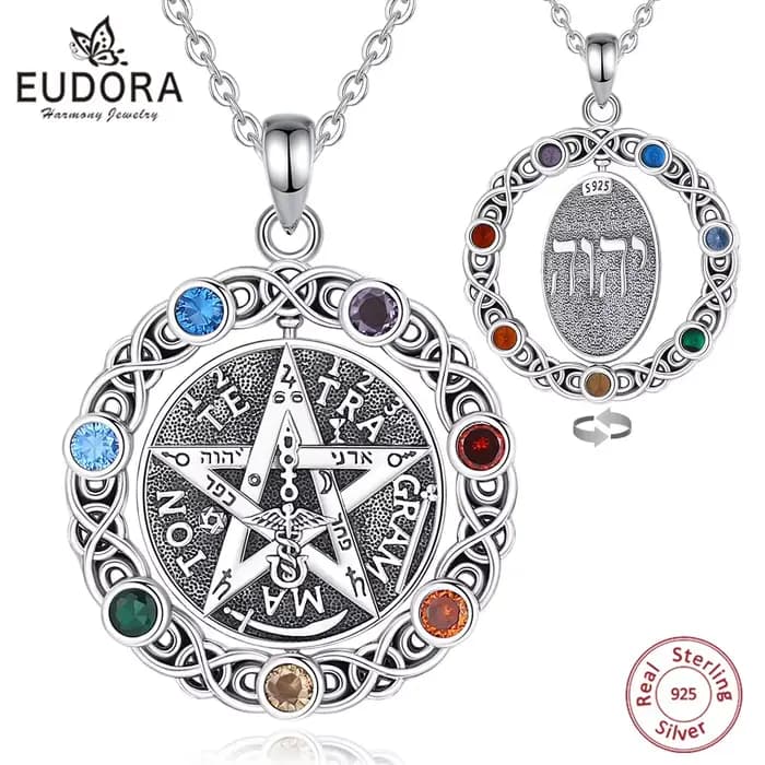 Eudora Original 925 collier pentagramme en argent Sterling pour femmes homme 7 couleurs Chakra étoile tétrgrammaton pendentif rotatif cadeau