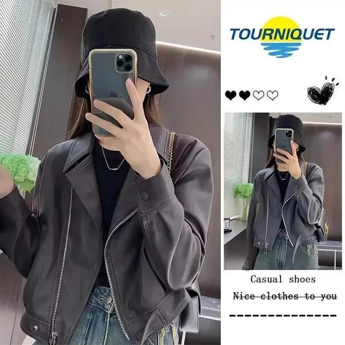 Veste en cuir européenne pour femmes, nouveau Style de printemps 2025, court à revers en cuir PU pour rendre l'apparence mince et polyvalente