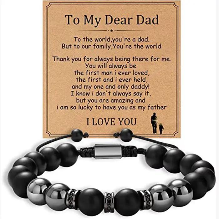 Bracelets en pierre naturelle pour la fête des pères, cadeaux pour papa, fille, fils, anniversaire, mari, homme