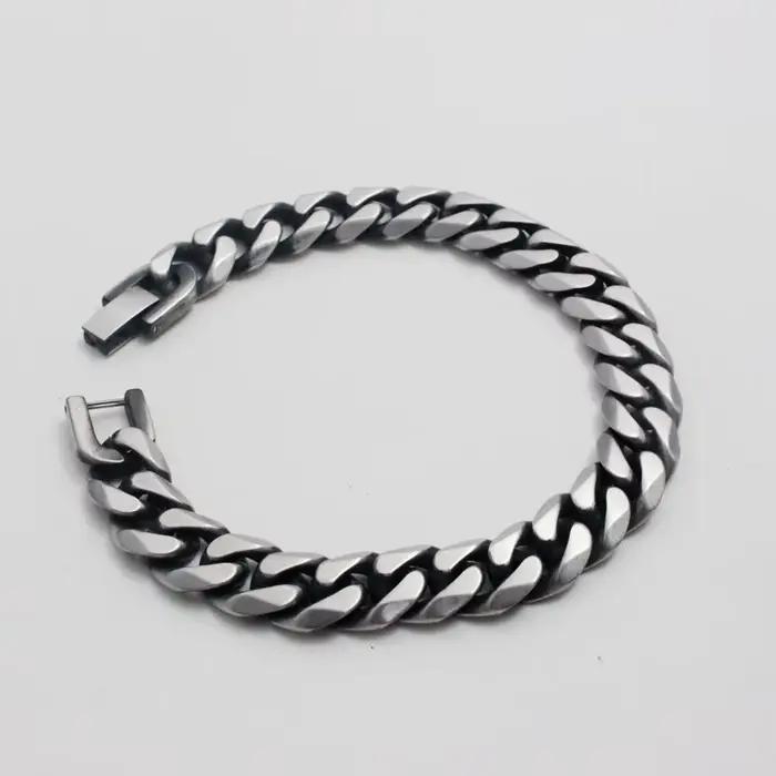 Bracelet noir en acier inoxydable pour homme, bijoux hip hop cubain, cadeau vintage, accessoires JOFashion