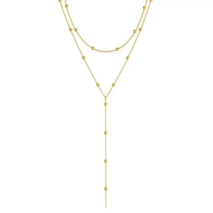 Collier Lariat plaqué or pour femmes, Double chaîne longue, pendentif goutte, ras du cou, cadeaux à la mode
