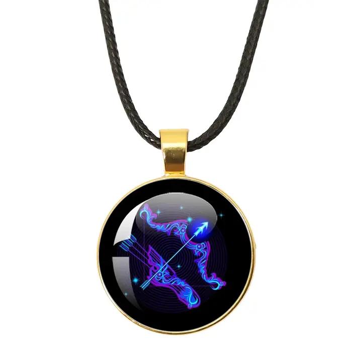 12 signes du zodiaque Constellation collier en corde en cuir pendentif en verre du zodiaque collier cadeau pour femmes hommes vierge Cancer bélier Gemini