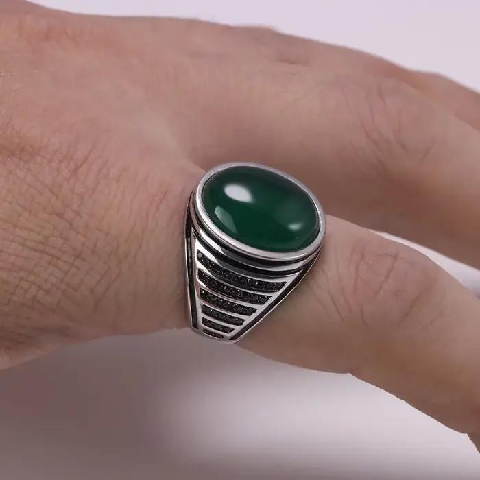 Bague vintage en argent 925 pour homme, bijou en pierre naturelle, onyx noir, dinde