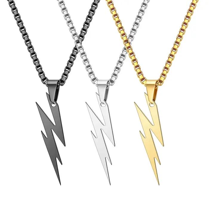 Collier pendentif Punk Lightning pour hommes et garçons, collier pendentif en acier inoxydable imperméable, bijoux tendance Hip Hop, cadeaux