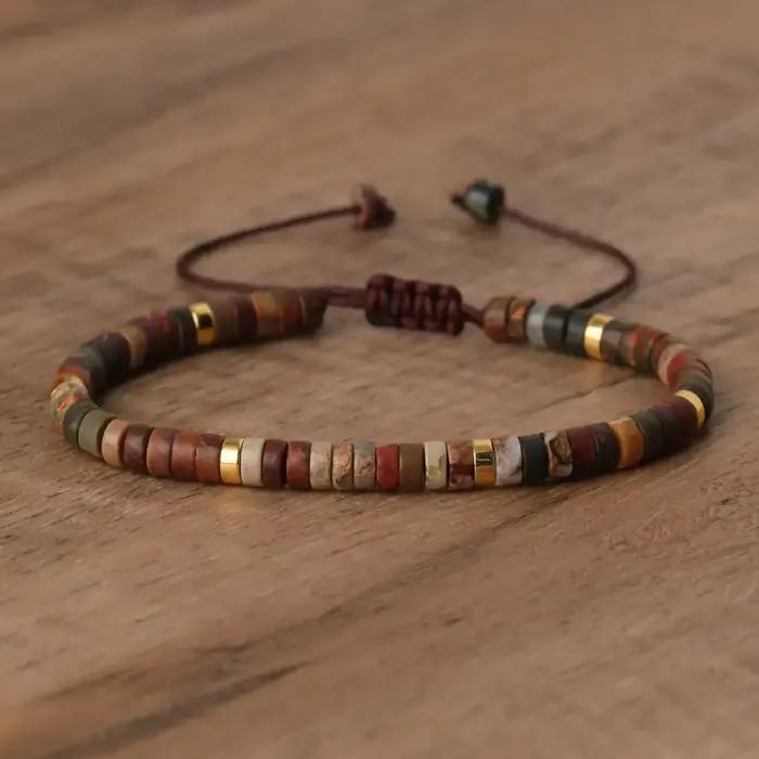 Bracelet en perles de jaspe Picasso, réglable de haute qualité, Bracelet minimaliste, Bracelet en pierre naturelle, Bracelet délicat, 1 pièce