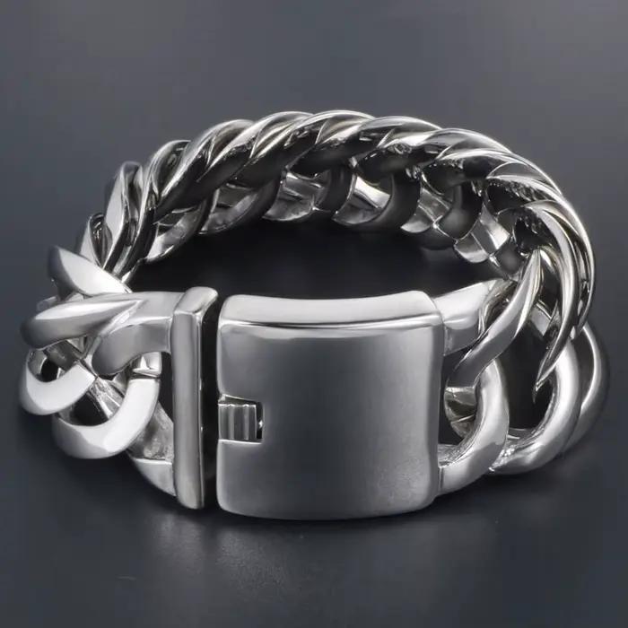 Bracelet gourmette néo-gothique en acier inoxydable robuste pour homme occasion fête cadeau amitié motard