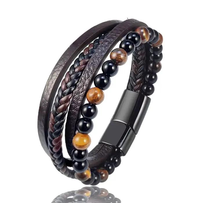 Bracelet en pierre d'oeil de tigre pour hommes