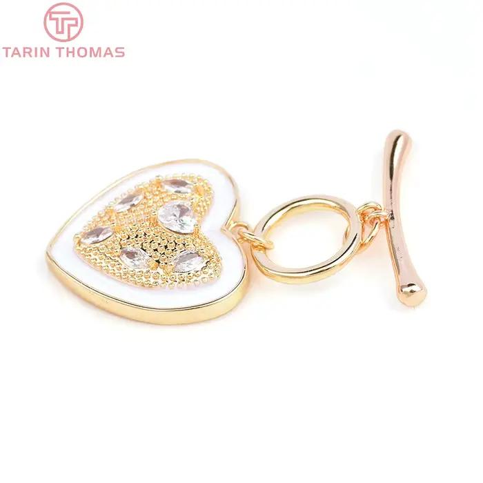 Lot de 2 fermoirs à bascule en laiton plaqué or 24K pour fabrication de bijoux, accessoires de haute qualité, Bracelet en Zircon, 6395