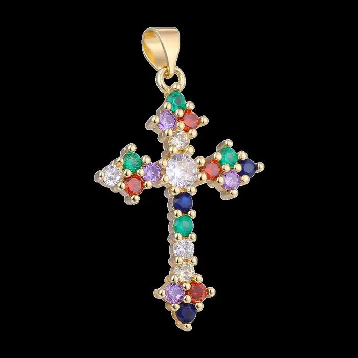 Juya bricolage 18K plaqué or véritable vente en gros breloques croix chrétienne pour la fabrication de bijoux pendentif chapelet religieux de noël fait à la main