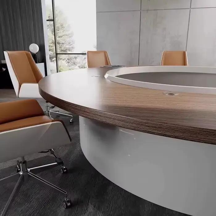 Table de conférence ronde, table moderne simple en forme de U, table et chaises de formation créative, grande négociation de luxe légère en noyer