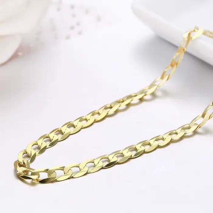 60 cm-80 cm 4mm mince 925 en argent Sterling avec couleur or gourmette chaîne lien colliers hommes bijoux Hiphop Collares kolye Collier ketting