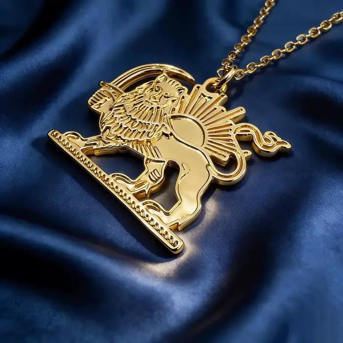 Collier Lion du Soleil d'Iran Unift, plaqué or, symbole de paix, bijou cadeau pour hommes et femmes, pendentif Lion Persan anti-guerre