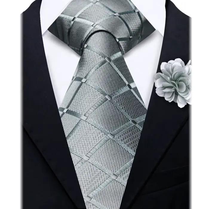 Ensemble cravate et broche florale de luxe pour homme, cravate unie, gravatas pour mariage, fête, vin, noir, bleu, homme