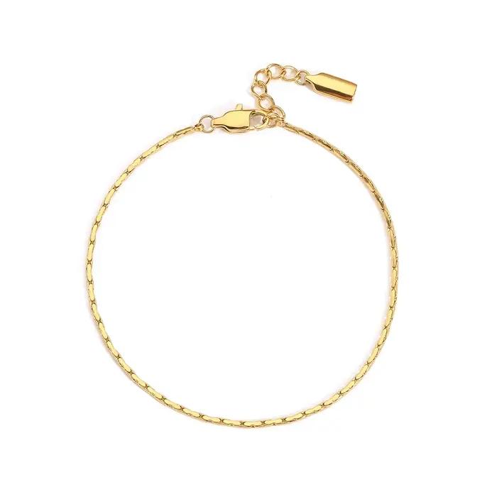 Bracelet en chaîne de fil martelé EManco 1,3 mm en or blanc, simple, pour homme, sans perte de couleur, étanche, bijou de main