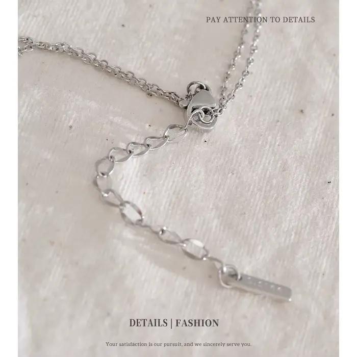 NiNice – collier en acier inoxydable, Double couche, empilé avec pendentif goutte d'eau en zircone cubique, à la mode, cadeau doux populaire