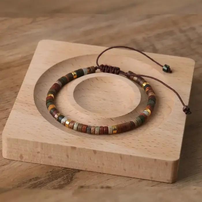 Bracelet en perles de jaspe Picasso, réglable de haute qualité, Bracelet minimaliste, Bracelet en pierre naturelle, Bracelet délicat, 1 pièce
