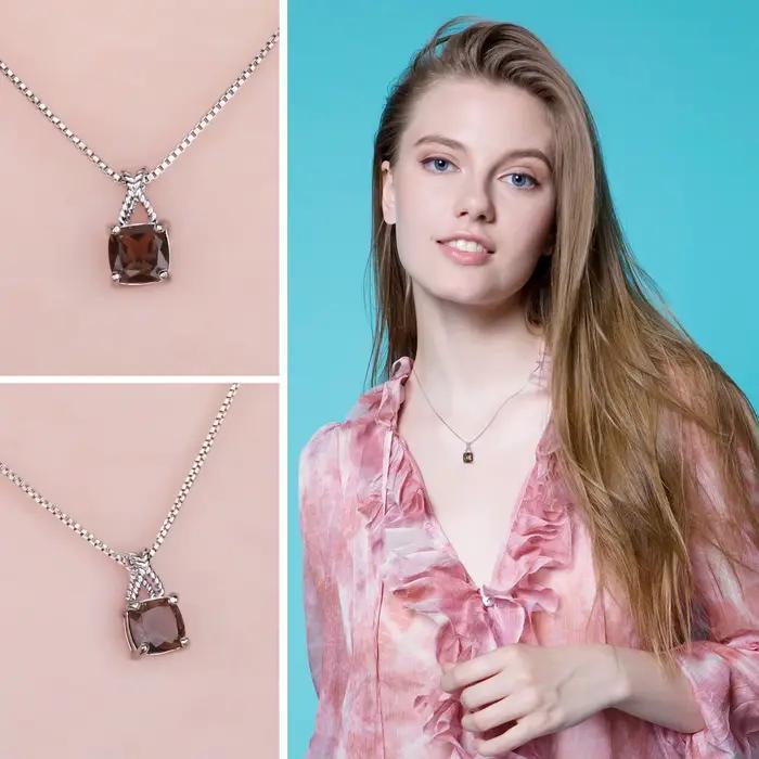 JewelryPalace – collier à pendentif carré en Quartz fumé naturel, en argent Sterling 925, sans chaîne, plaqué or jaune et Rose