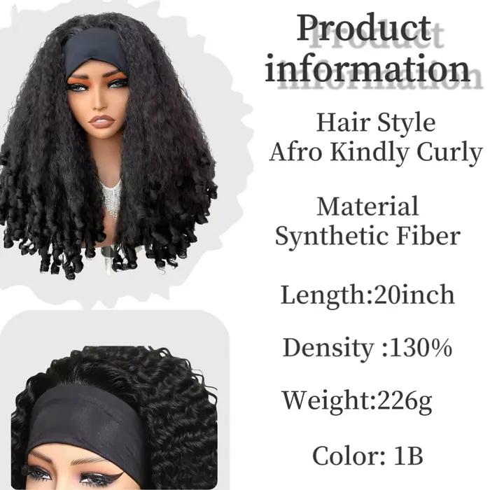 Perruque bandeau synthétique X-TRESS 20 pouces pour femme, cheveux afro bouclés raides avec boucles rebondissantes, entièrement doux, faciles à porter
