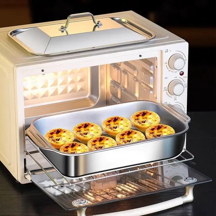 Plat à pâtisserie en acier inoxydable avec couvercle, moule à gâteau, plaque de cuisson au four, plat à poisson grillé, moules à lasagnes pour accessoires de cuisine