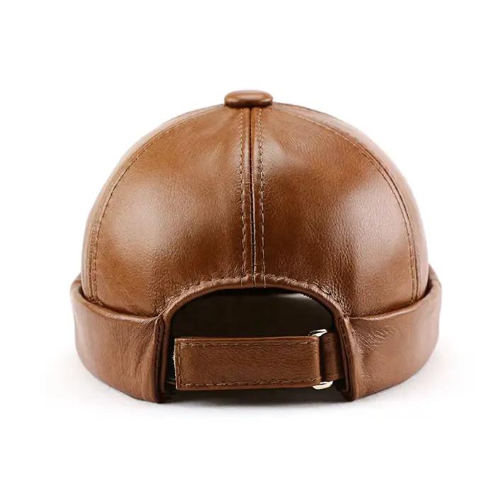 Offre spéciale hommes véritable cuir de vachette chapeau mode propriétaire chapeau hommes rue à la mode hip-hop chapeau casquettes sans bride Melon casquette bonnets pour hommes