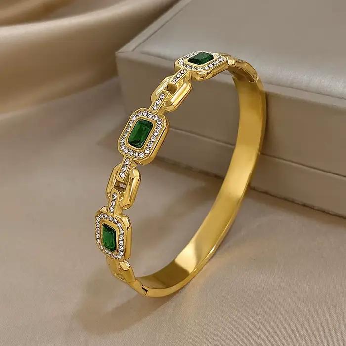 Greatera – Bracelet classique en acier inoxydable, chaîne en Zirconium vert, tempérament de haute qualité, luxe, étanche, cadeau pour femmes