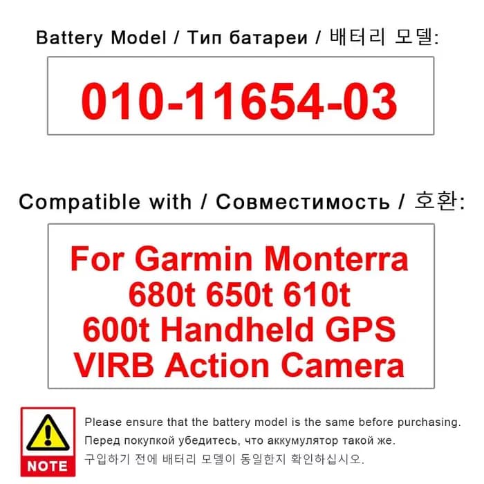 Batterie 010-11654-03 pour Garmin Alpha 100 200 200I 300I Montana 600 610 650 680 Monterra Virb Elite Atemos KT15 TT15
