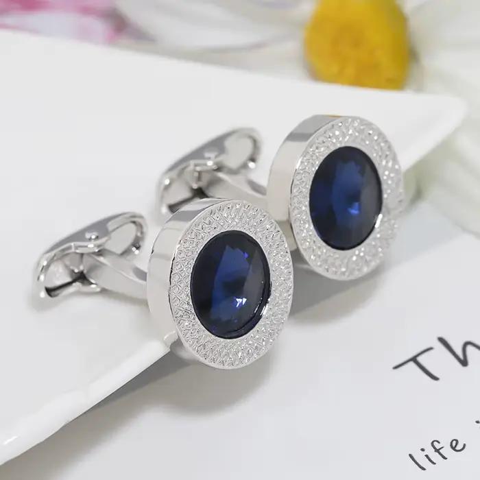 Boutons de manchette de Style Business de luxe, ronds personnalisés en Zircon cubique, bouton de manchette de chemise formelle pour hommes, accessoires de mariage, bijoux