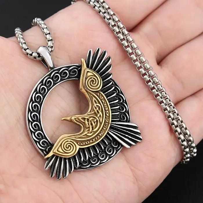 Collier aigle Odin style punk en acier inoxydable pour hommes bijou mythologie nordique cadeau occasions spéciales